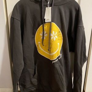 Pura Vida Black Flower Smiley Face Hoodie Size Large NWT